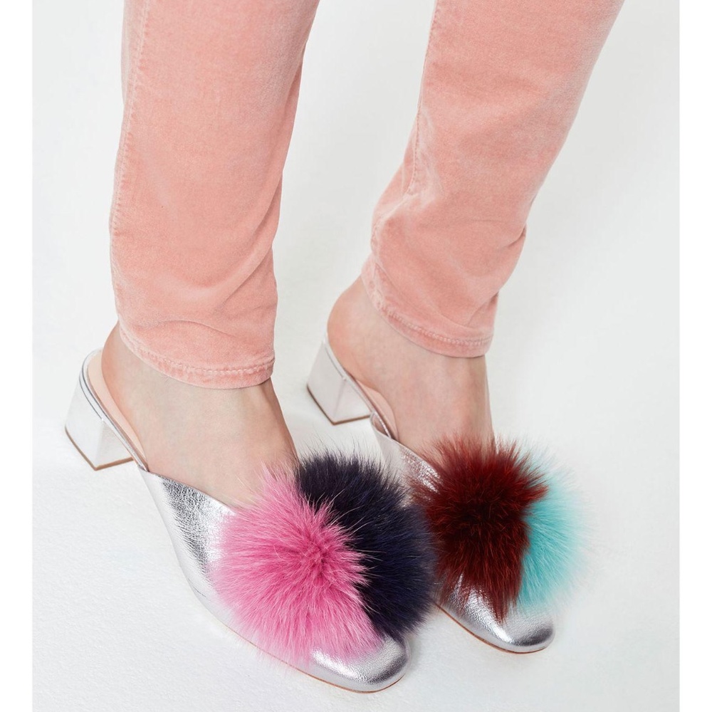 Loeffler Randall Lulu Fox Fur Mule in Multi Silver